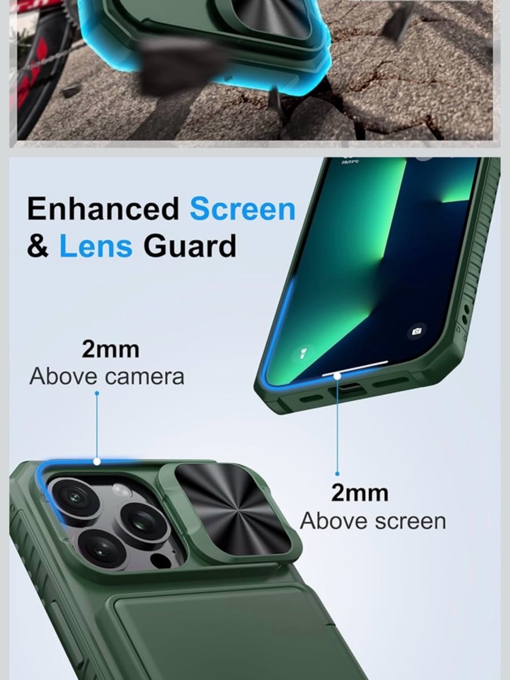 Slim Green Protective Phone Case with Built-In Camera Cover and Kickstand - Picture 5 of 7